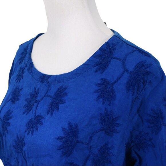 Life Style Woman Knit Top Blouse Plus Size 1X Blue Embroidered Floral Shirt - Picture 4 of 9